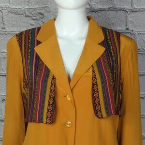 Silk Boutique Yellow Button Blouse with Vest, Women's 10
